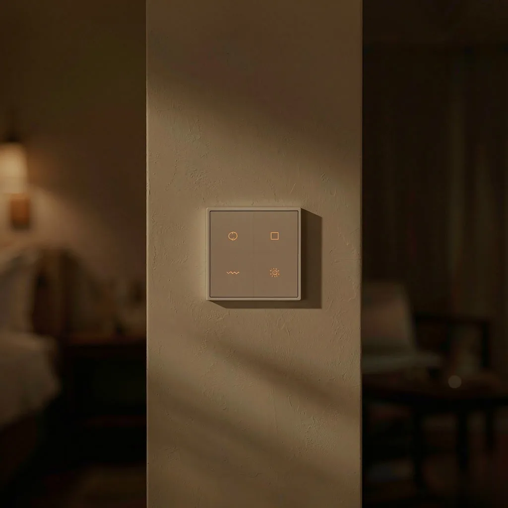 Scene control panel installed in a hotel guestroom